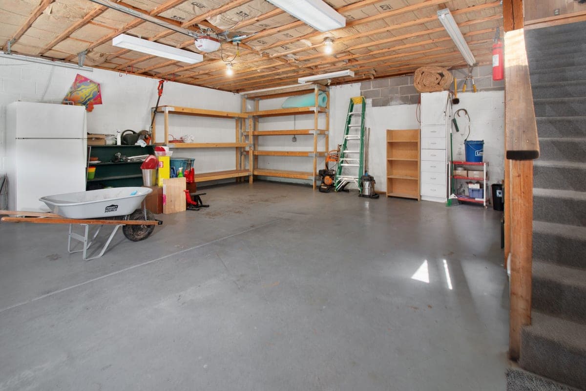 Garage storage shelving and appliances