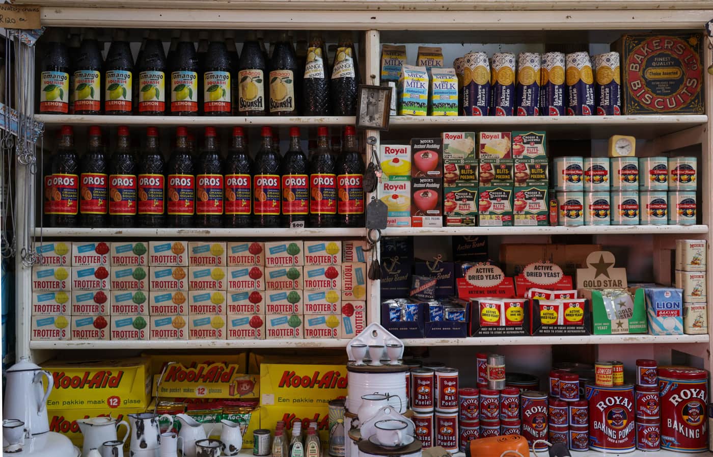 Shelves of homebrew supplies in a shop