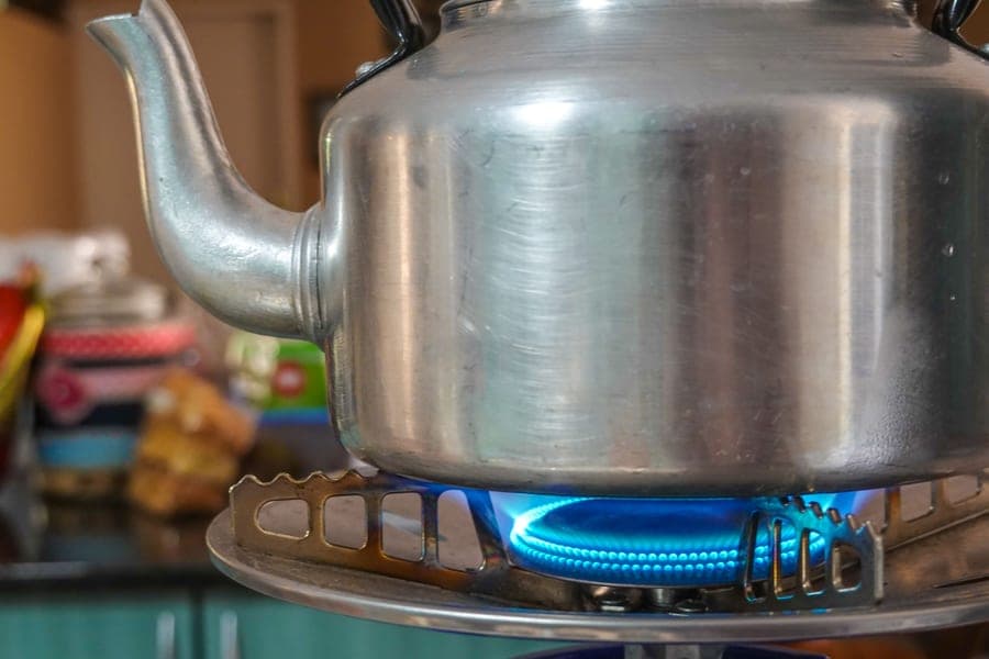 Large stainless brew kettle with a volume gauge